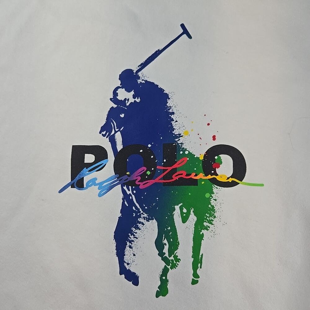 Polo Ralph Lauren Paint Splash Big Pony 1XB White Rainbow Crewneck Sweatshirt - Picture 2 of 9